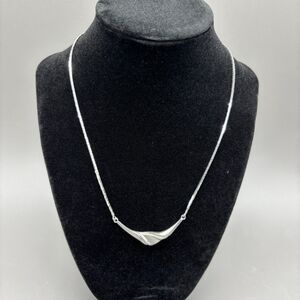 Sterling Silver Modernist Sculptural Necklace Minimalist Curved Bar 18 Inch